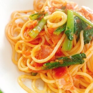 【KALDI】時短！小松菜とベーコンのスパゲティ